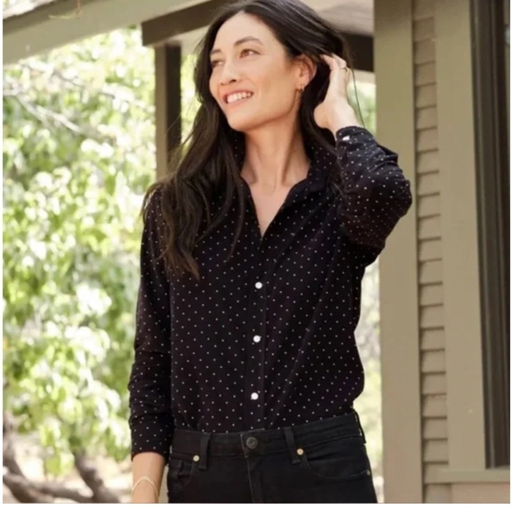 New Frank & Eileen Frank Polka Dot Button-Up Shirt Black White Casual Women XXS